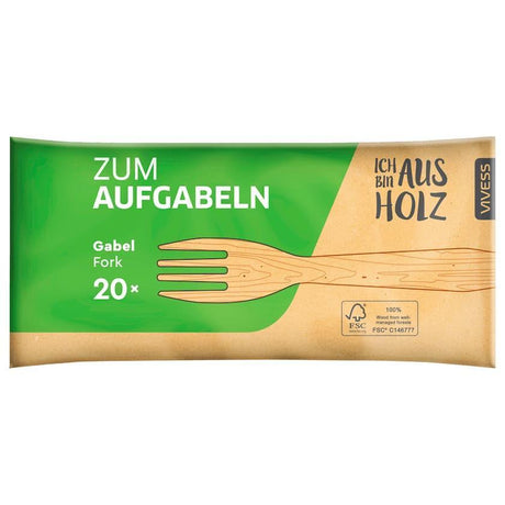 Vivess Wooden Fork 20 Pieces - Natural Wood Eco-Friendly Utensil Set