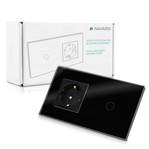 Navaris Touch Light Switch With Schuko Socket - Elegant Black Design