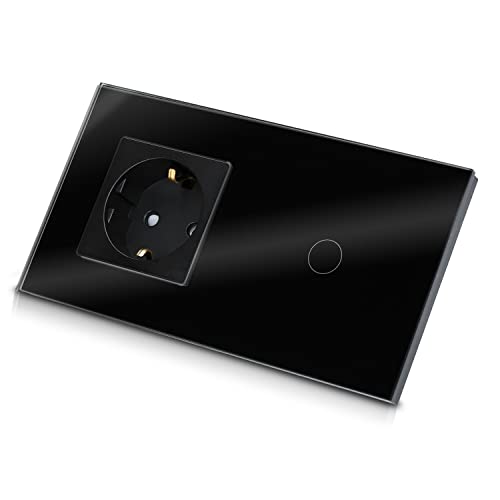 Navaris Touch Light Switch With Schuko Socket - Elegant Black Design