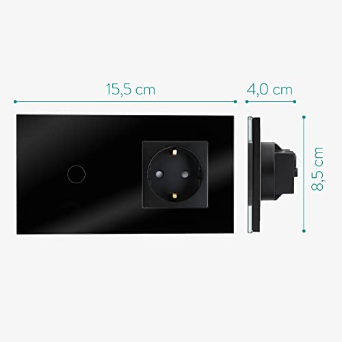 Navaris Touch Light Switch With Schuko Socket - Elegant Black Design