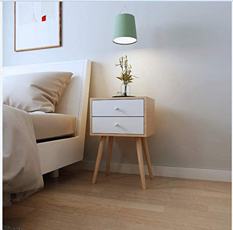 Happy & Home Modern 2 Drawer Bedside Table - Space Saving Storage