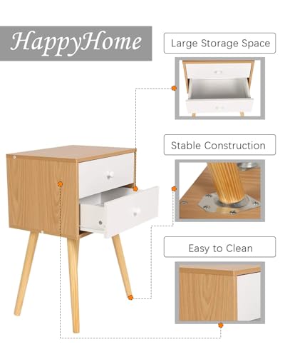 Happy & Home Modern 2 Drawer Bedside Table - Space Saving Storage