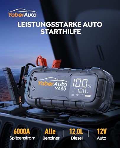 Yaberauto Ya60 Power Bank Jump Starter - 6000A Peak Current, Fast Charging