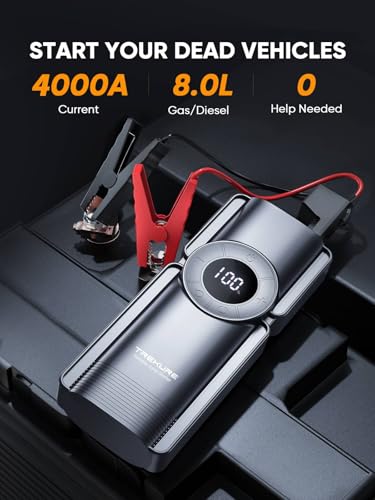 Trekure 5-In-1 Car Battery Jump Starter With Air Compressor & Led Light