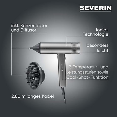 Severin High Performance Hair Dryer With Ion Technology For Fast Drying