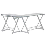 Techni Mobili Tempered Glass L Shape Corner Desk With Pull Out Keyboard Panel - Modern Design