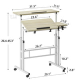 Soges Height Adjustable Rolling Desk With Cup Holder & Headphone Hook