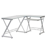 Techni Mobili Tempered Glass L Shape Corner Desk With Pull Out Keyboard Panel - Modern Design