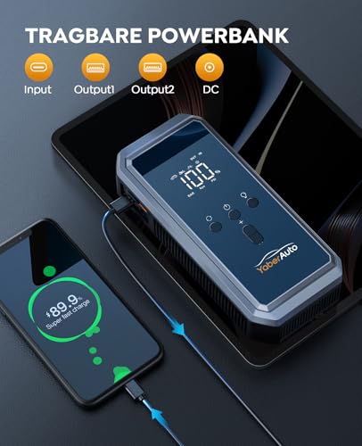 Yaberauto Starter With 150Psi Compressor - 4 In 1 Power Bank & Led Flashlight