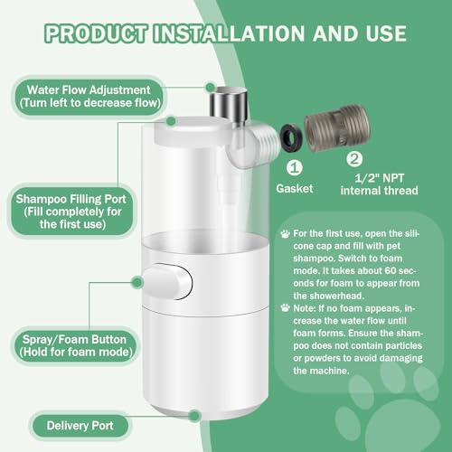 Jesido 2-In-1 Dog Shower Attachment - Automatic Foam Cleaner & Adjustable Water Flow