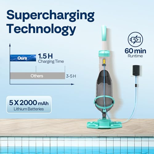 Vivohome Cordless Pool Vacuum With Telescopic Pole - Powerful Suction