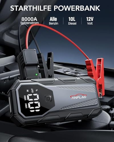 Anflag Car Jump Starter Power Bank For 12V Vehicles - 8000A Peak Current