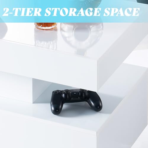 Amerlife High Gloss Led Coffee Table - Modern Design With Remote Control