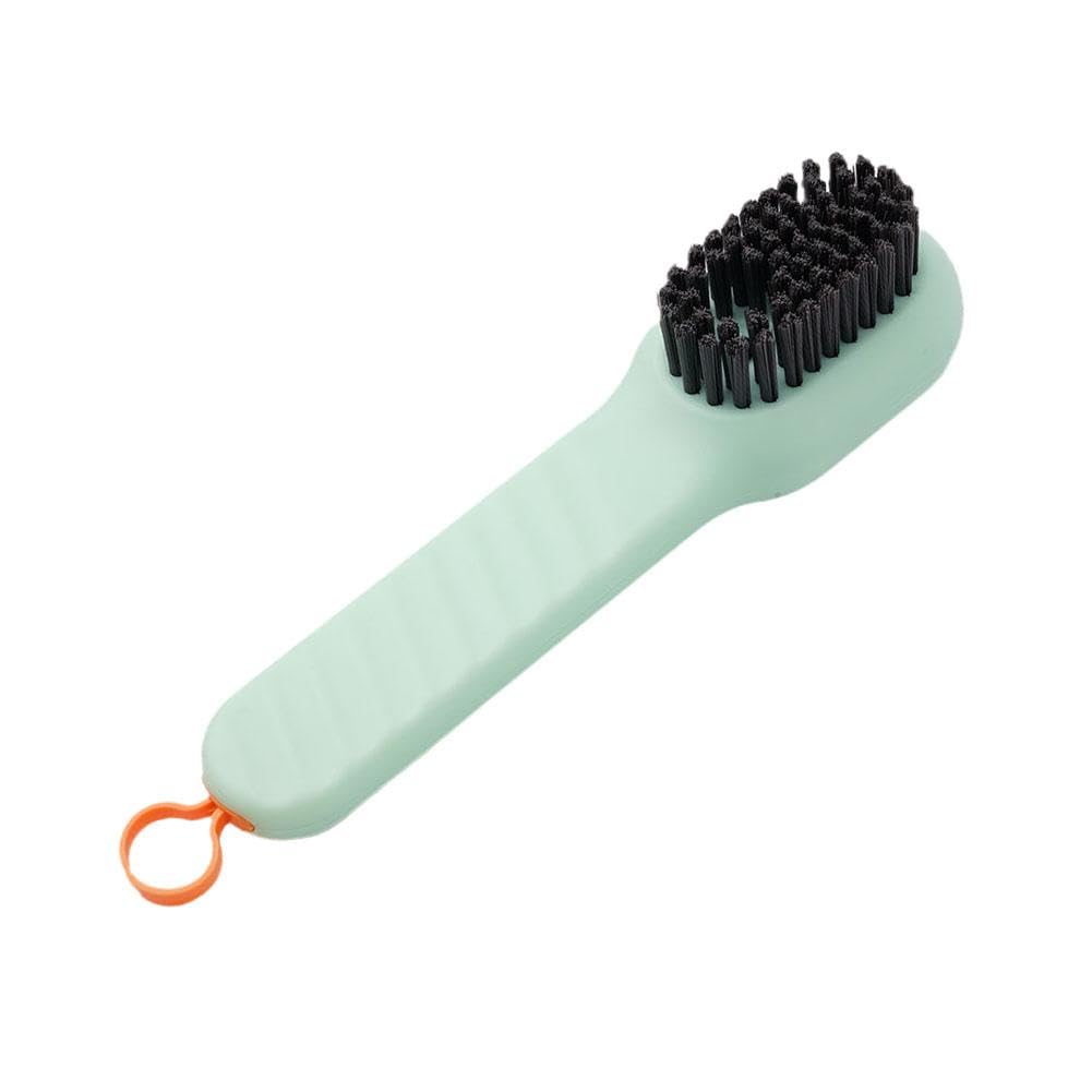 Automatic liquid discharge shoe brush with soft bristles and long handle for easy cleaning