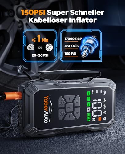Yaberauto Jump Starter Power Bank With Compressor - 6000A, 23800Mah