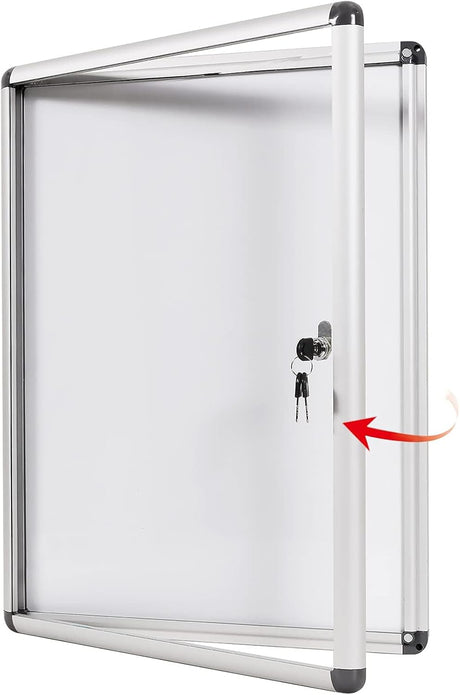 Swansea Enclosed Lockable Whiteboard Noticeboard - White, Magnetic Display Case