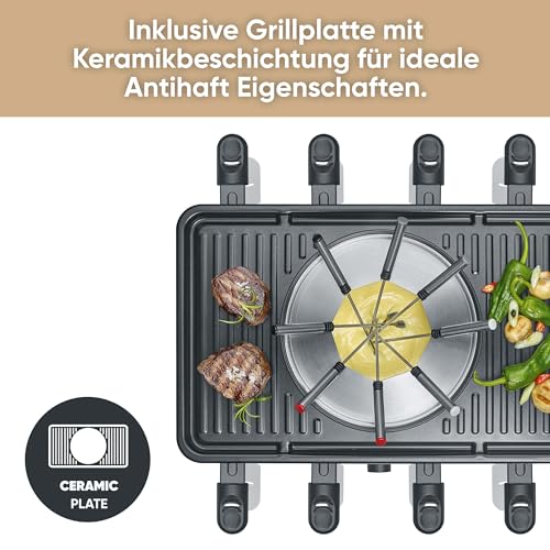 Severin Raclette Fondue Combination For 8 People - 2-In-1 Grill & Fondue Set