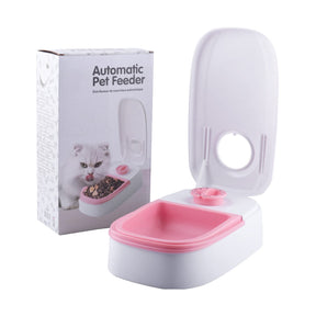 CROKZ Automatic Cat Feeder in pink with timer and non-slip base