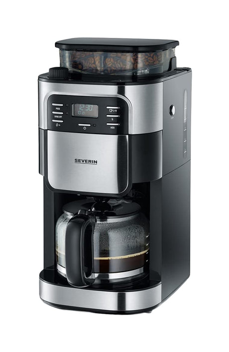 Severin KA 4810 coffee maker in grey with integrated grinder and LCD display