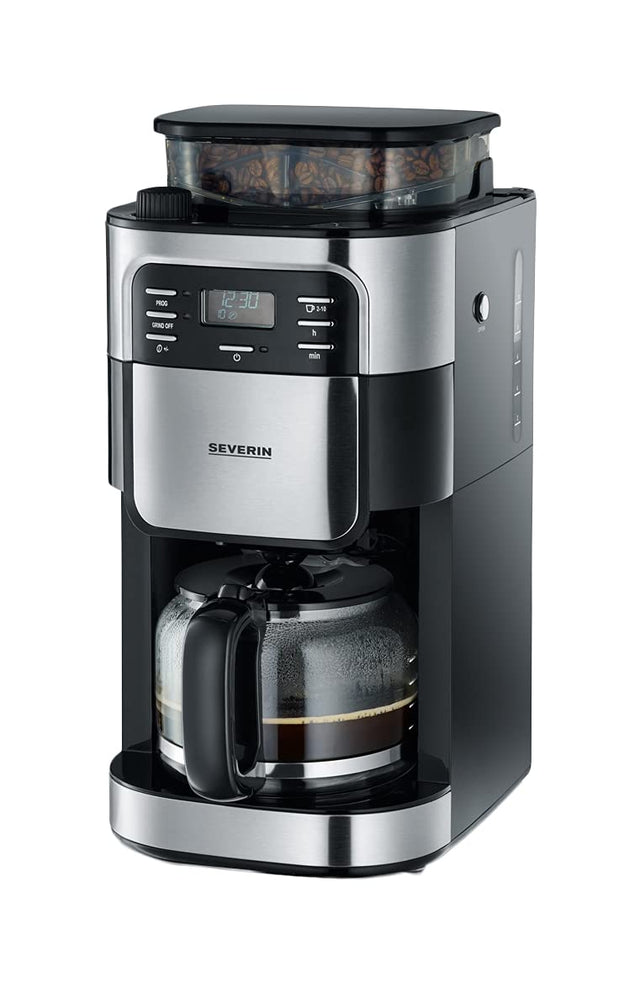 Severin KA 4810 coffee maker in grey with integrated grinder and LCD display