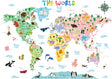Large wall stickers featuring a colorful world map with animals, ideal for children's rooms.