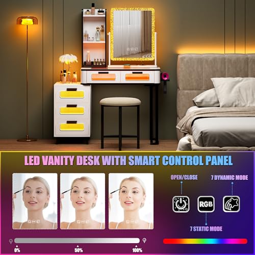 Sogesfurniture Rgb Makeup Vanity Table With Wireless Charging Station - Spacious & Versatile Design