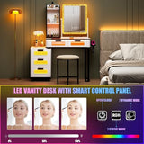 Sogesfurniture Rgb Makeup Vanity Table With Wireless Charging Station - Spacious & Versatile Design