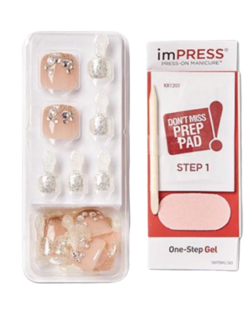 imPRESS Press-On Gel Pedicure Nails BIPT015M Bubbles Design