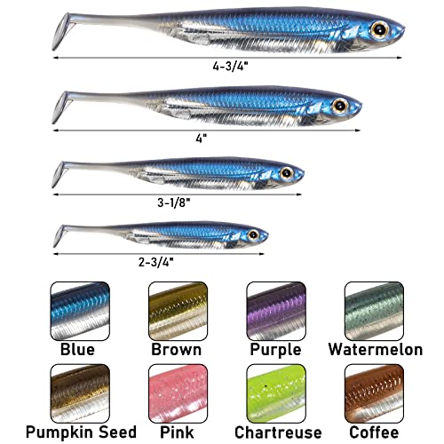 Dr.Fish Paddle Tail Swimbaits, Soft Plastic Fishing Lures For Bass Fishing, Ultra Realistic Action
