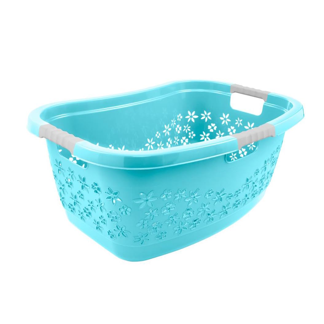 keeeper Ergonomic Laundry Basket in Aqua Blue with soft handles and air-permeable design