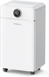CHIVALZ 12L/24H Dehumidifiers for Home, Bedroom & Bathroom, LED Display and 24H Timer, Interior Dehumidifier with Automatic Defrosting, 2L Water Tank & Drainage Hose, White, 1 Pack+3 Modes