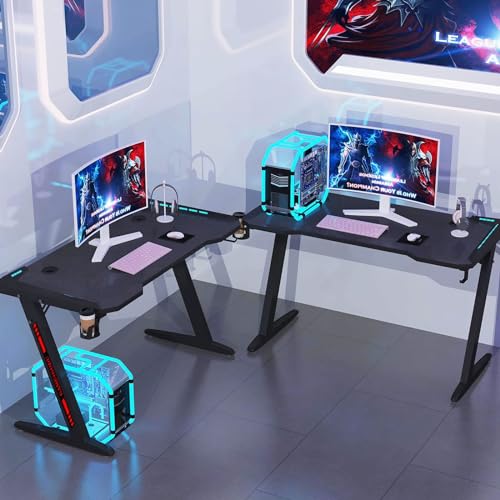 Eesyy Gaming Desk Rgb Lighting - Ergonomic Gamer Computer Desk With Cup Holder