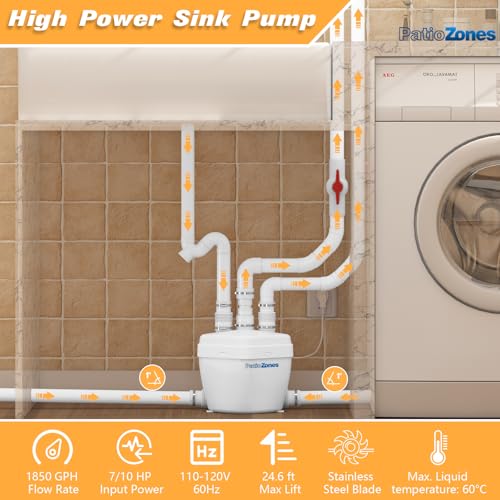 Patio Zone Advanced Utility Sink Pump-Pro - Compact Drain Pump For Waste Water Removal