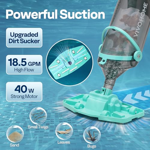 Vivohome Cordless Pool Vacuum With Telescopic Pole - Powerful Suction