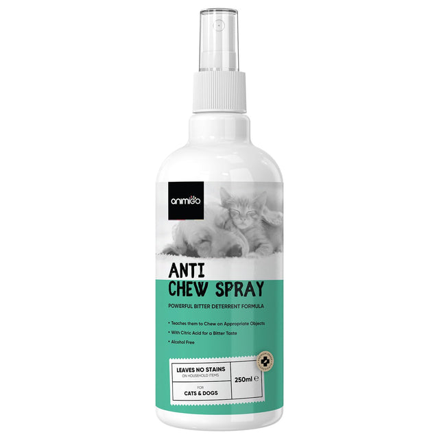 animigo Anti Chew Spray for Dogs & Cats in a 250ml bottle, designed to deter chewing