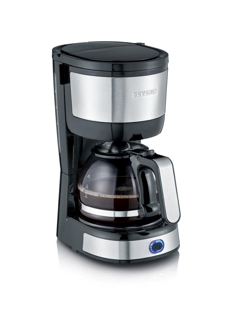 SEVERIN KA 4808 Compact Coffee Machine in stainless steel and black, designed for brewing 4 cups of coffee.