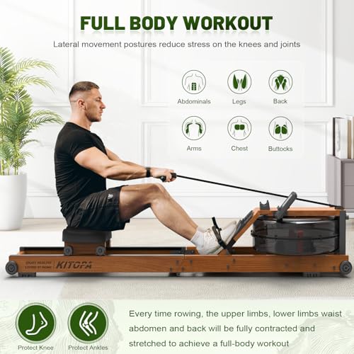 Kitopa Oak Wood Rowing Machine With Bluetooth Monitor & Adjustable Holder