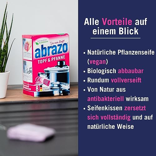 Abrazzo Cleaning Pads | 8 Kitchen & Grill Cleaning Sponges With Natural Soap