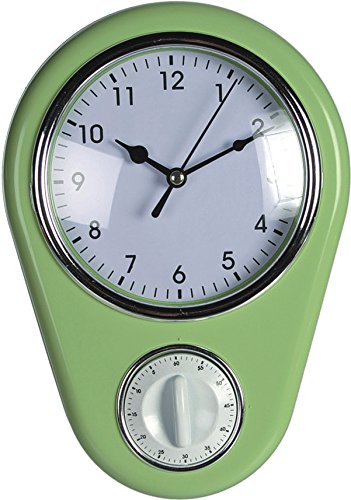 Retro 50s design wall clock in green with timer and clear dial