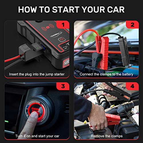 Yaber Car Jump Starter 2500A Peak - Portable Wireless Charger & Led Flashlight
