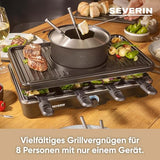 Severin Raclette Fondue Combination For 8 People - 2-In-1 Grill & Fondue Set