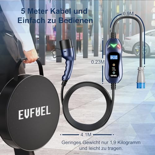 Evfuel Type 2 Portable Ev Charging Cable - 32A Adjustable Current