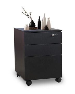 Happy Home portable file cabinet with three drawers in black wood finish