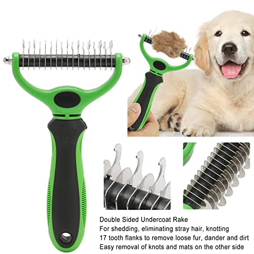 Cyrank Pet Grooming Brush, Double Sided Dematting Rake For Dogs & Cats, Gentle Shedding Tool