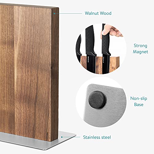 Navaris Magnetic Wooden Knife Block - Stylish Storage For Kitchen Utensils