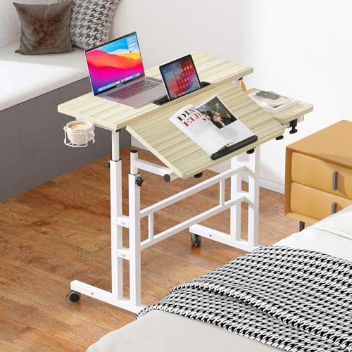 Soges Height Adjustable Rolling Desk With Cup Holder & Headphone Hook