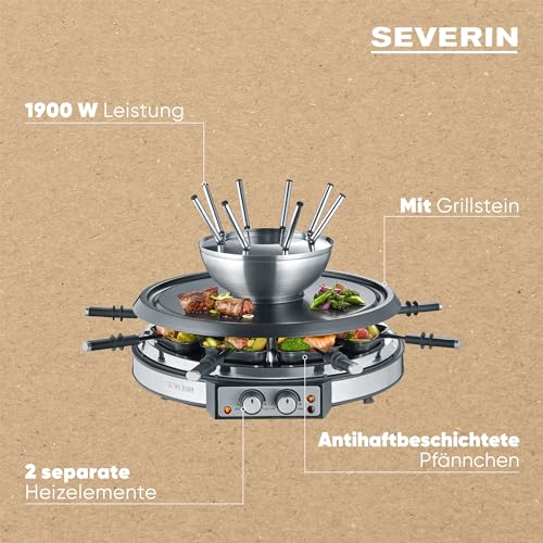Severin Raclette And Fondue Grill For 8 People - 1900W Power
