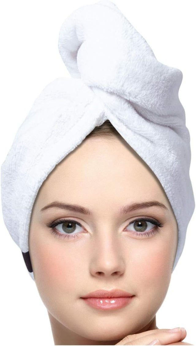KEEPOZ 100% Cotton Quick Dry Super Absorbent Hair Turban - White