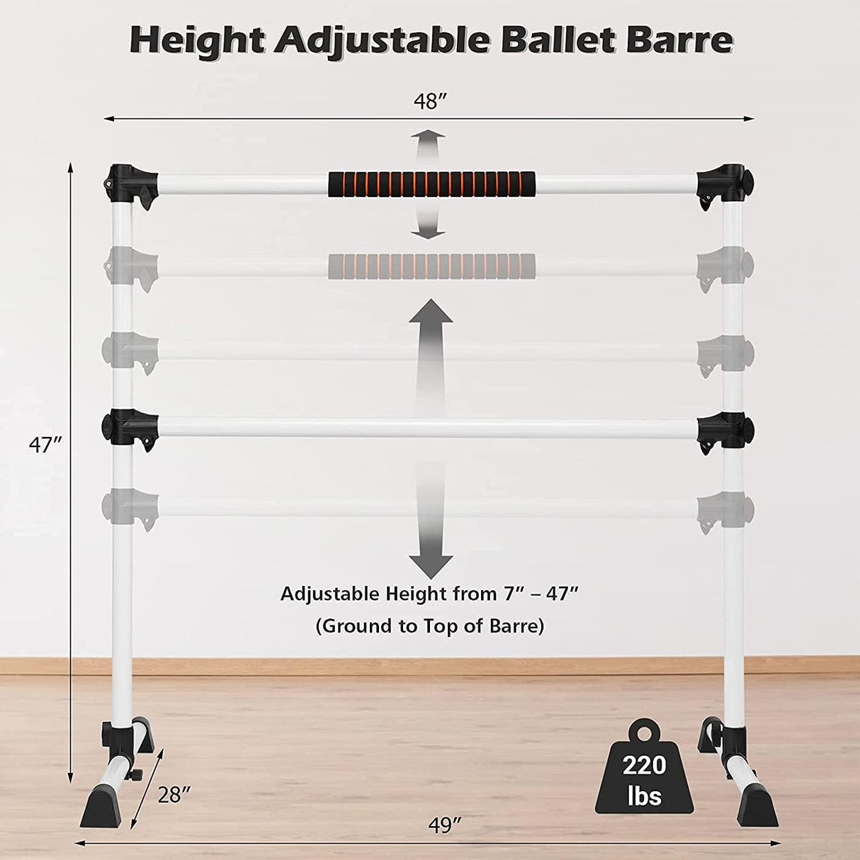 Costzon Portable Double Ballet Barre - Adjustable Height