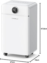 CHIVALZ 12L/24H Dehumidifiers for Home, Bedroom & Bathroom, LED Display and 24H Timer, Interior Dehumidifier with Automatic Defrosting, 2L Water Tank & Drainage Hose, White, 1 Pack+3 Modes